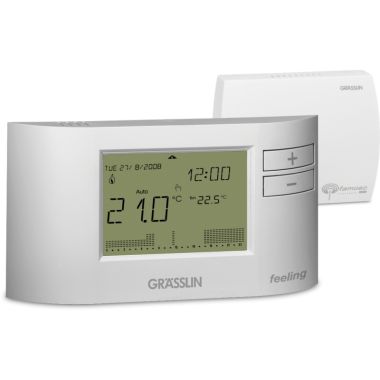Ensemble comprenant une horloge de thermostat radio numérique avec programme hebdomadaire et récepteur, couleur: blanc