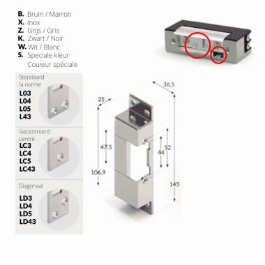 Asymmetrisch deurslot met stationair contact en mechanische ontgrendeling 8-14Vac DIN Links 
