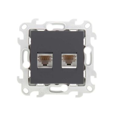 S24 Stopcontact 2x RJ45, UTP categorie 6, kleur: grijsbruin