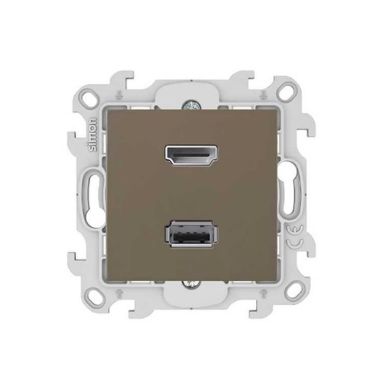 S24 Stopcontact HDMI 1.4 + USB A 2.0, kleur: grijsbruin