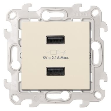 S24 Stopcontact met dubbele USB A-lader 2.4A 230V, kleur: ivoor