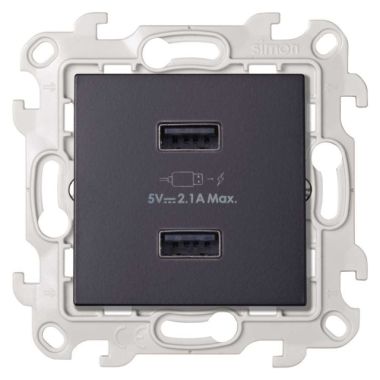 S24 Stopcontact met dubbele USB A-lader 2.4A 230V, kleur: grafiet