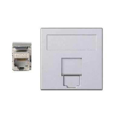 Vlakke CIMA 500 plaat VDM 1xRJ45 cat 6AFTP met stofklep Al
