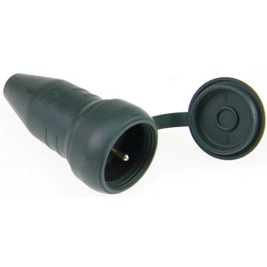 Koppelstekker van massief rubber 230V 10/16A, 3x 2.5 mm, IP44, zwart