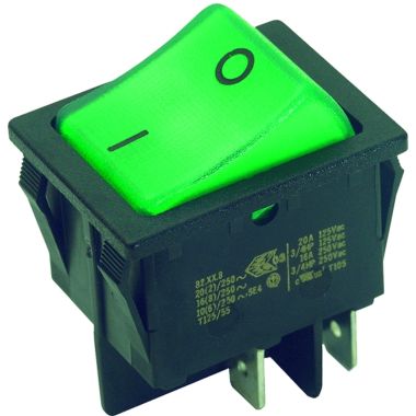 Interrupteur à bascule serie 3652, 2P noir/vert