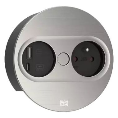TWIST 2 Ronde (1x UTE + 1x USB charger A/C 22W) Look acier inoxydable + câble 2mtr