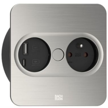 TWIST 2 Carré (1x UTE + 1x USB charger A/C 22W) Look acier inoxydable + câble 2mtr