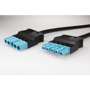 AC166 VLCG Cordon de connexion M/F, 5-pôles, 1,5mm², 100cm bleu pastel, DALI, B2ca