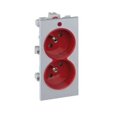 CIMA 500 dubbel stopcontact Fr/Belg + lamp Rood/Alu