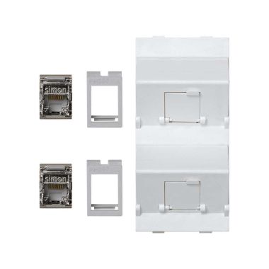 CIMA 500 schuin plaat VDM met stofklep 2xRJ45 C 6 F Wit