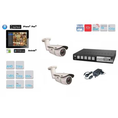 Kit 2x camera AHD 3,6mm 720p + DVR 4 kanalen