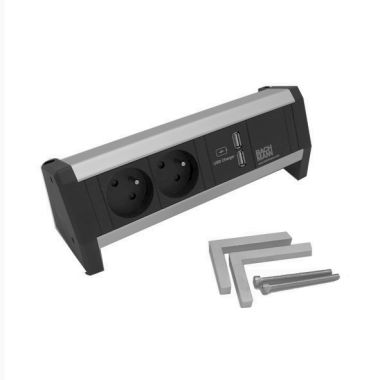 DESK1 3 modules (2x UTE + 1x USB charger A/A) Alu