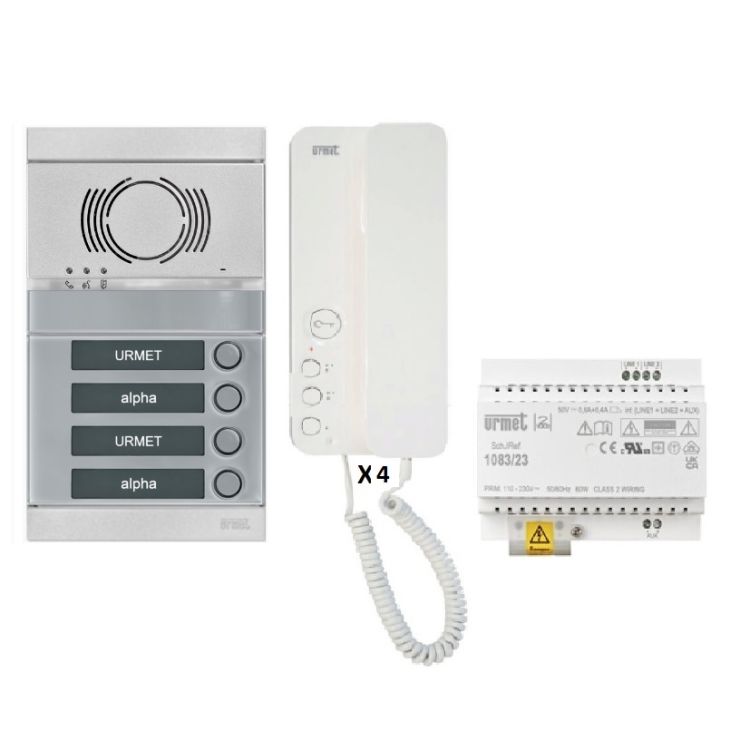 Communication de porte et contrôle d'accès - Urmet - Kit audio 4 appartements préprogrammé (face gris) - 1083104GVDE