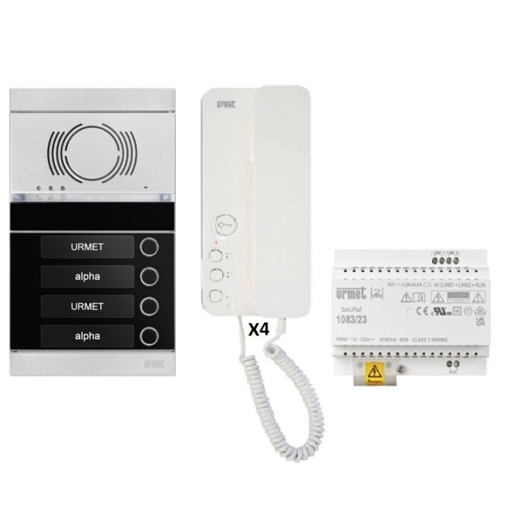 Communication de porte et contrôle d'accès - Urmet - Kit audio 4 appartements préprogrammés - 1083104VDE