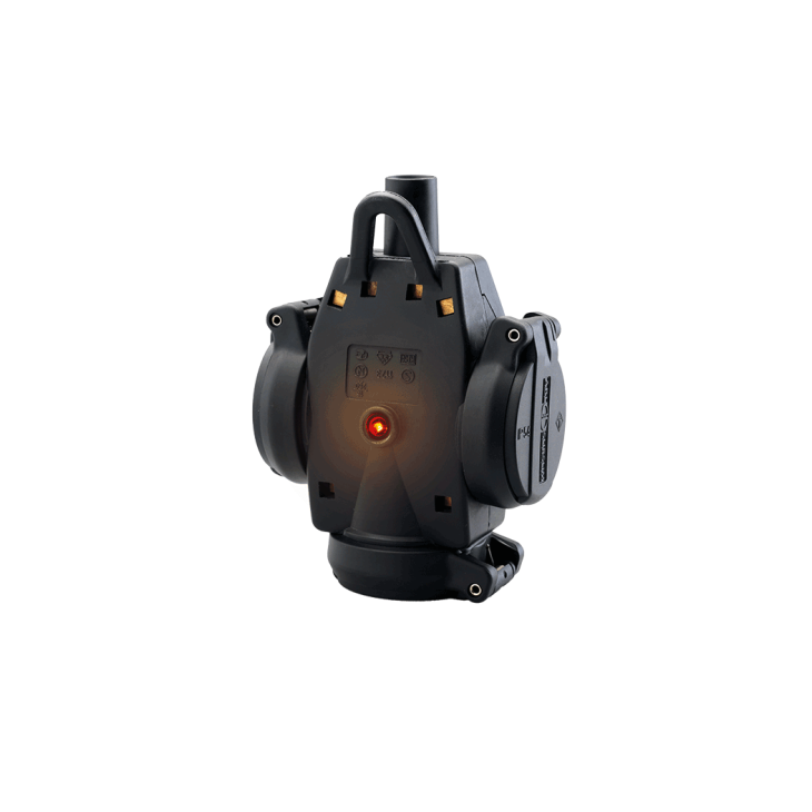 Werf- en werkplaatsmateriaal - ABL - SCHUKO 3-voudige hangkoppeling van massief rubber, zwart, IP54, met spanningsindicator - 1173503
