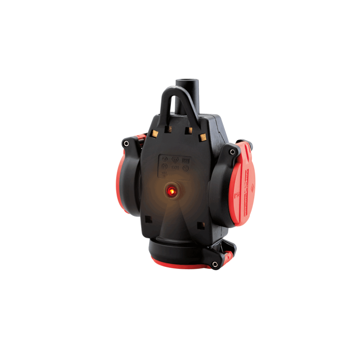 Matériel pour le chantier et l'atelier - ABL - Triple prise SCHUKO suspendue en caoutchouc massif, rouge, IP54, avec indicateur de tension - 1173543