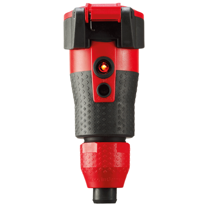 Stekkers, schakelaars en stopcontacten - ABL - Professional koppelstekker (Schuko) Elamide-2K, rood, zelfsl. klapdeksel, snelsluiting, spanningsweergave, IP54 - 100000106