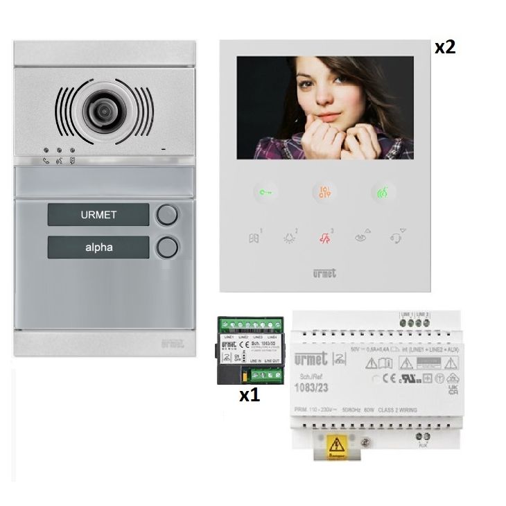 Communication de porte et contrôle d'accès - Urmet - Kit vidéo 2 appartements préprogrammés (face gris) - 1783102GVOG