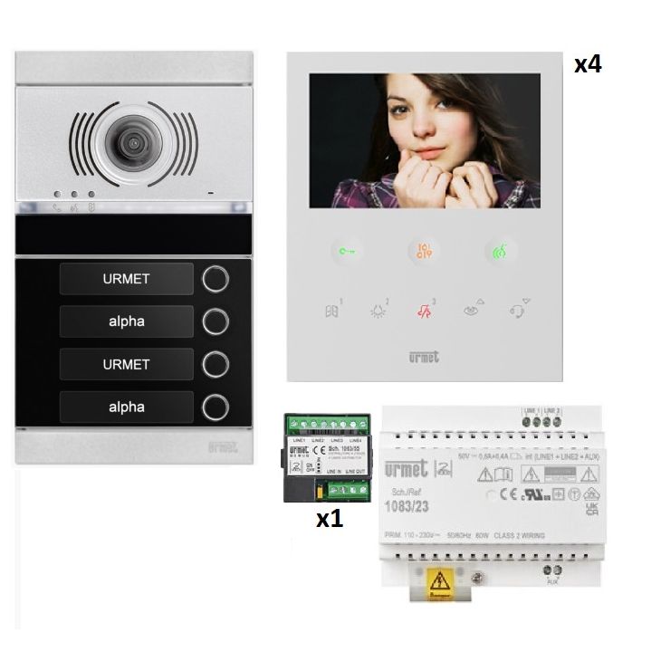 Communication de porte et contrôle d'accès - Urmet - Kit vidéo 4 appartements préprogrammé - 1783104VOG