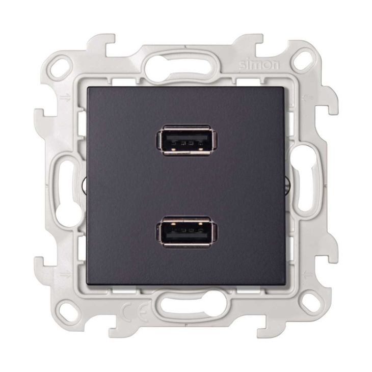 Fiches, interrupteurs et prises de courant - Simon - S24 Prise double USB, couleur: graphite - 2411090-038