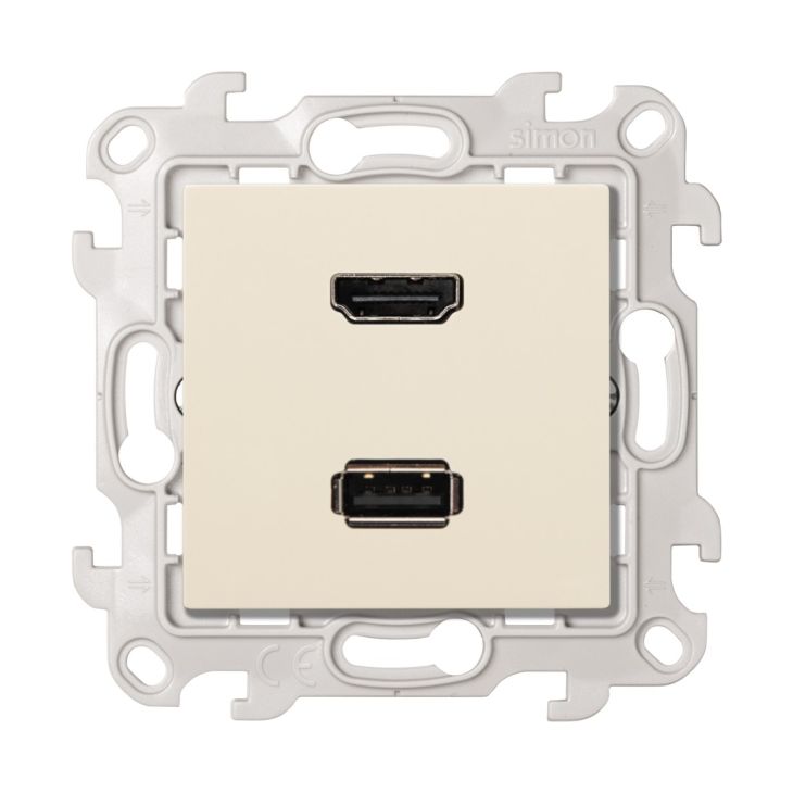 Stekkers, schakelaars en stopcontacten - Simon - S24 Stopcontact HDMI 1.4 + USB A 2.0, kleur: ivoor - 2411095-031
