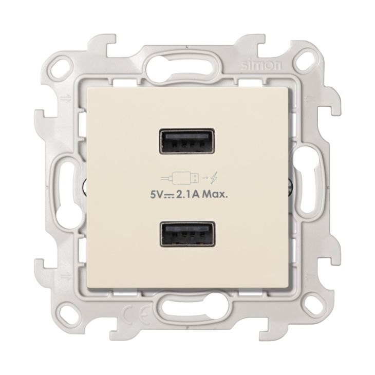 Fiches, interrupteurs et prises de courant - Simon - S24 Prise Chargeur double USB A, 2.4A 230V, couleur: ivoire - 2411096-031
