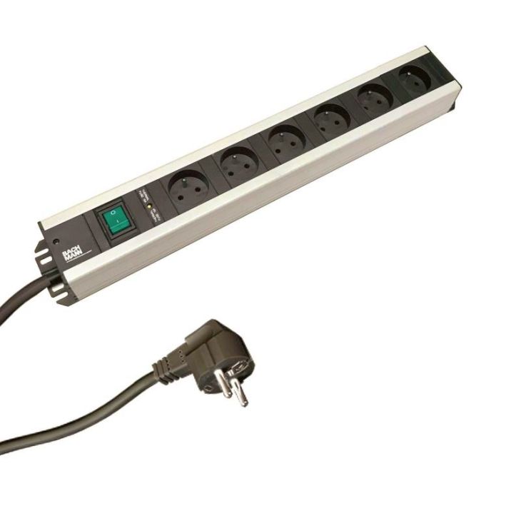 Kantoor elektrificatie en kabelmanagement - Bachmann - Craftsman Power Strip 6x Stopcontacten 90° 1x Schakelelaar met thermische zekkering en kabel 2m H05V - 300.003F