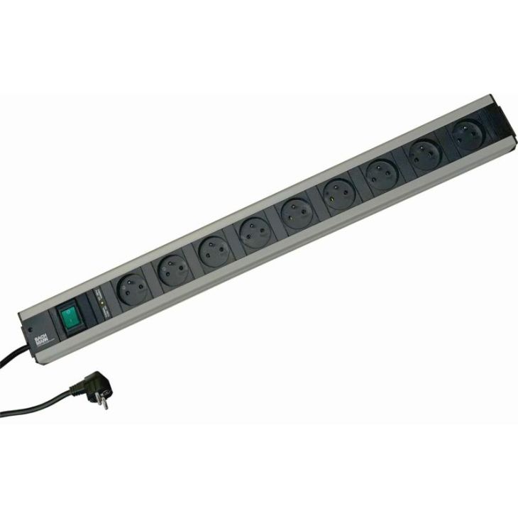 Kantoor elektrificatie en kabelmanagement - Bachmann - Craftsman Power Strip 9x Stopcontacten 90° 1x Schakelaar met thermische zekkering en kabel 2m H05V - 300.004F