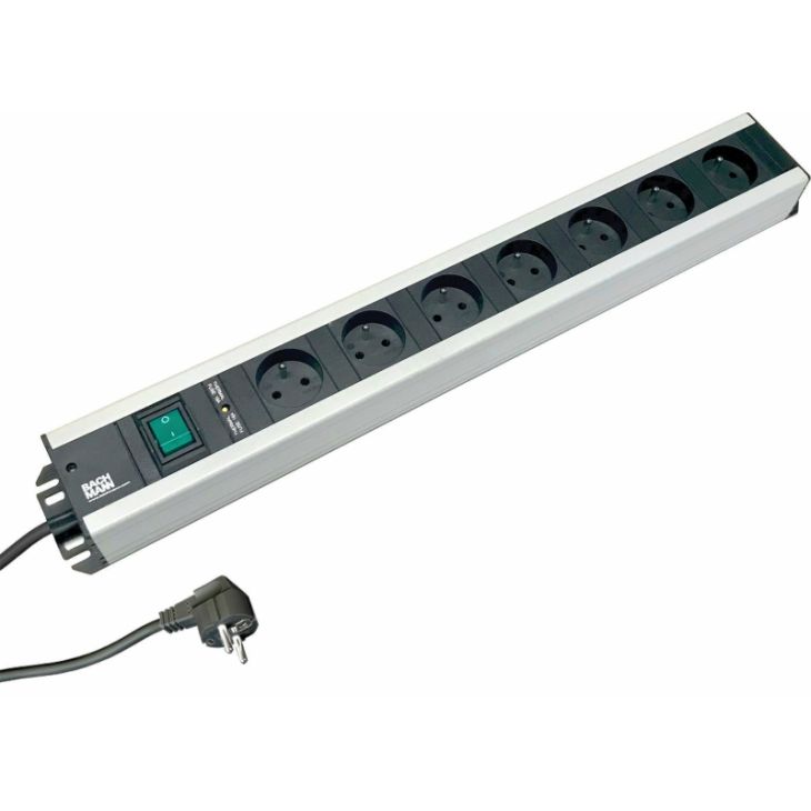 Kantoor elektrificatie en kabelmanagement - Bachmann - CRAFTMANS STRIP 7x Stopcontacten 90° 1x Schakelaar en Thermische zekkering en kabel 2m - 300.045F