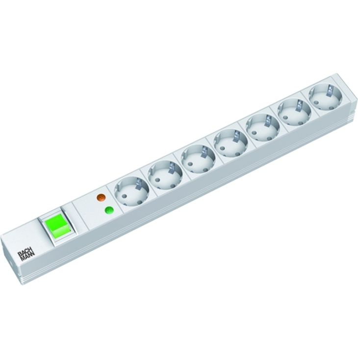 Électrification des bureaux et gestion des câbles - Bachmann - 19 1U 7x Schuko 1x interrupteur 1x protection contre les surtensions 2m - 333.405