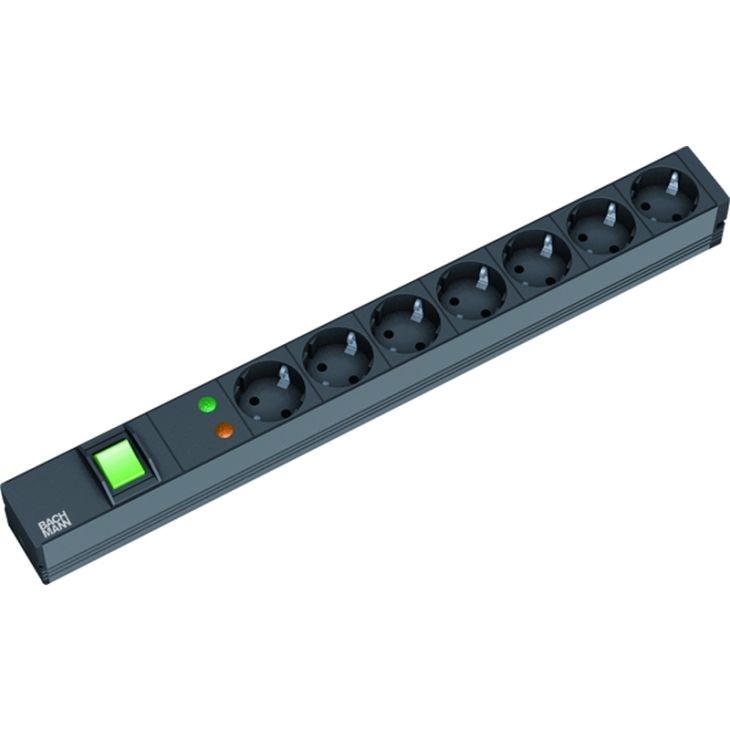 Électrification des bureaux et gestion des câbles - Bachmann - 19 1U 7x Schuko noir 1x Interrupteur 2m - 333.535