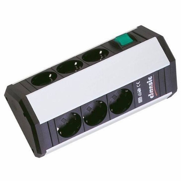 Kantoor elektrificatie en kabelmanagement - Bachmann - DUO 6x Stopcontacten 1x Schakelaar met kabel 1,75m (SHUKO) - 335.002