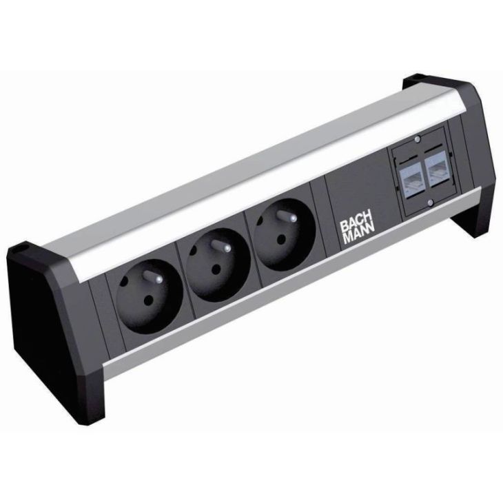 Kantoor elektrificatie en kabelmanagement - Bachmann - DESK1 4 modulen (3x UTE + 2x CAT5E) AluGST18i3 + klemmenset - 339.0501