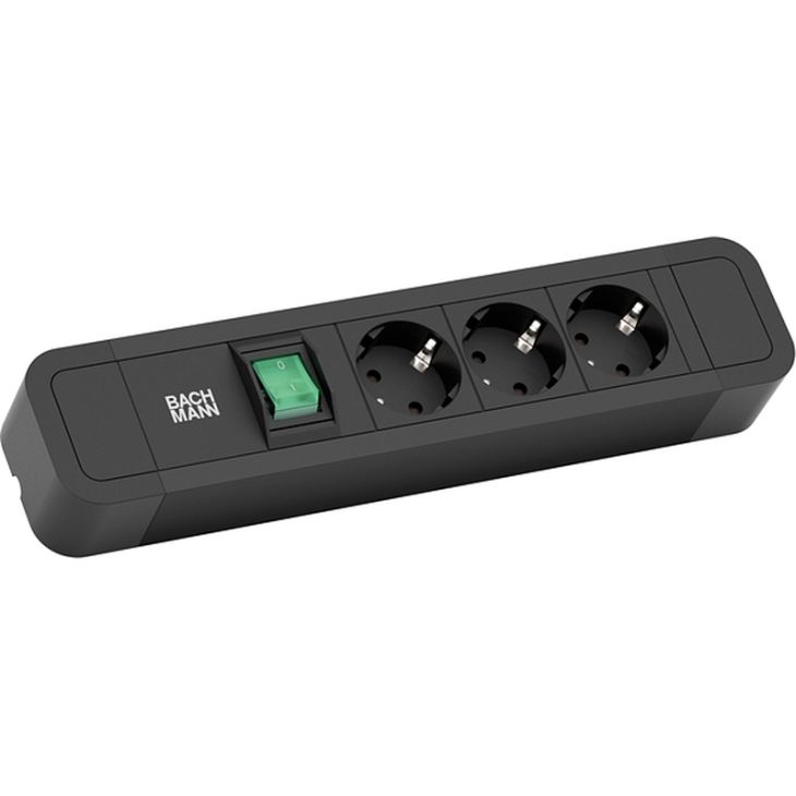 Kantoor elektrificatie en kabelmanagement - Bachmann - PRIMO powerstrip 3 modulen met schakelaar (3x Stopcontacten) + 2m kabel (SHUKO) - 350.006