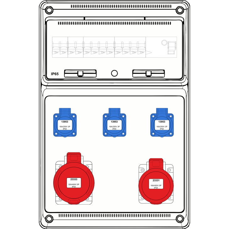 Matériel d'installation - Famatel - Boîte murale combi Large - 1x 16A 5P 400V + 1x 32A 5P 400V + 3x mono 230V - int + disj (4) - 10kA - FWC-L-12-10kA
