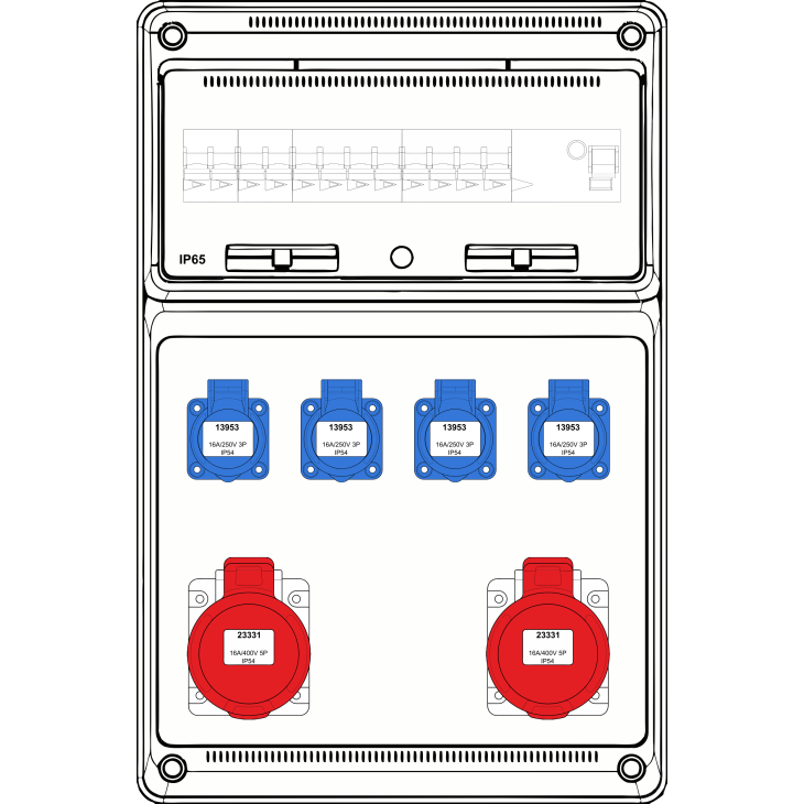 Matériel d'installation - Famatel - Boîte murale combi Large - 2x 16A 5P 400V + 4x mono 230V - int + disj (4) - 10kA - FWC-L-08-10kA