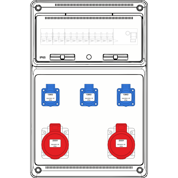 Matériel d'installation - Famatel - Boîte murale combi Large - 2x 16A 5P 400V + 3x mono - int + disj (4) - 10kA - FWC-L-07-10kA
