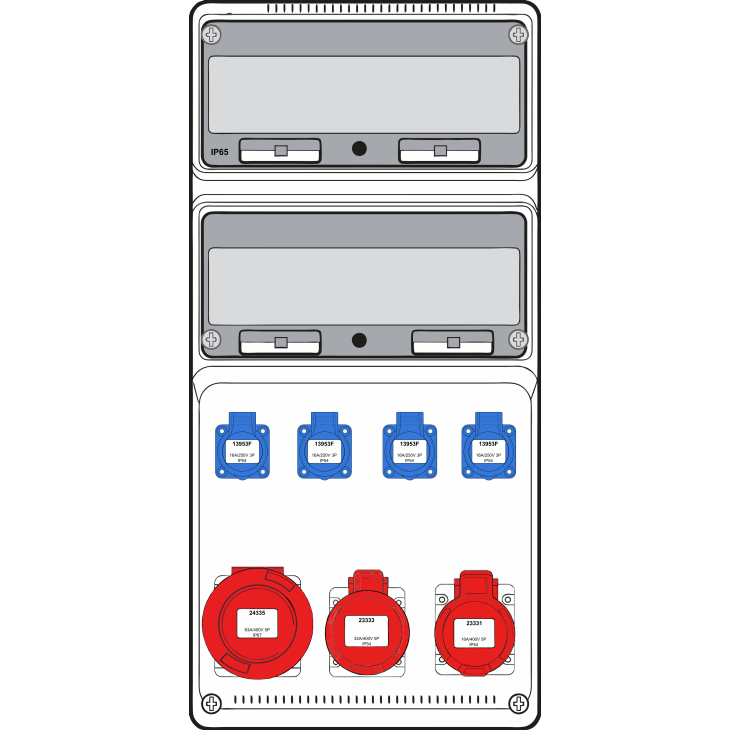 Matériel d'installation - Famatel - Wandcombi XLarge -1x 16A 5P 400V + 1x 32A 5P 400V + 1x 63A 5P 400V + 4x mono 230V - diff + aut (6) - 6kA - FWC-XL-11-6kA