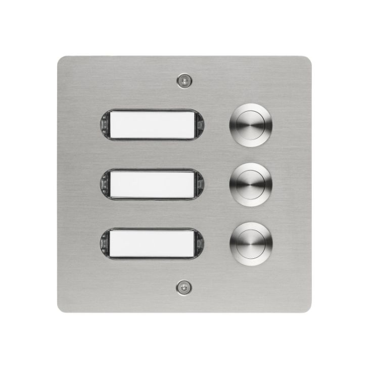 Deurcommunicatie en toegangscontrole - Grothe - Bellenbord geborstelde inox V2A 3 drukknoppen inbouw 130x130x45mm - 55403