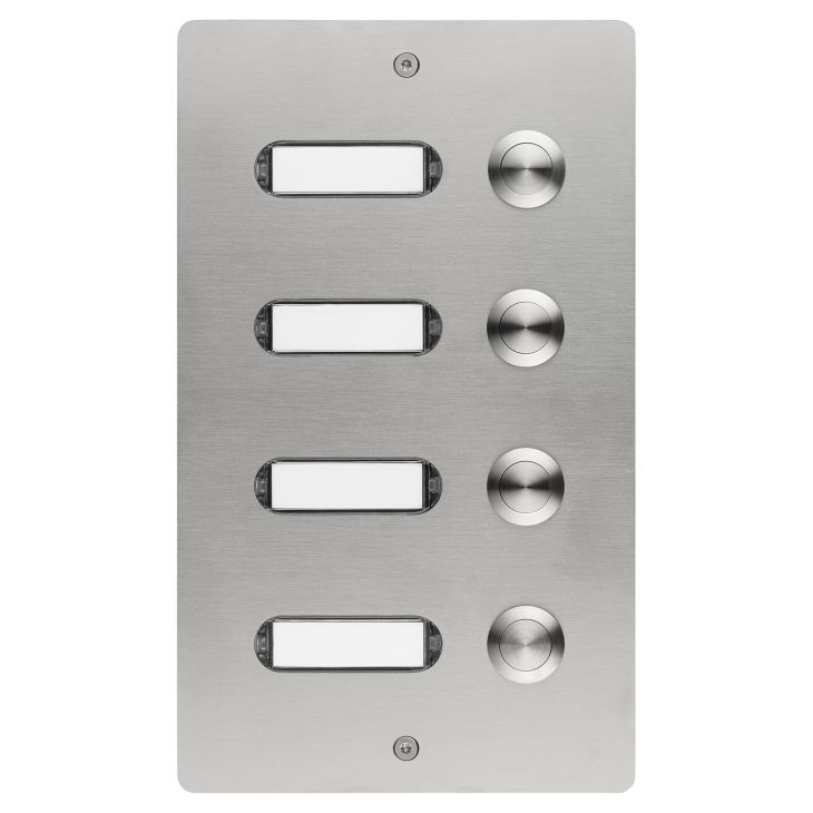 Communication de porte et contrôle d'accès - Grothe - Panneau sonnette inox brossé V2A 4 boutons poussoirs encastrés 130x220x45mm - 55404