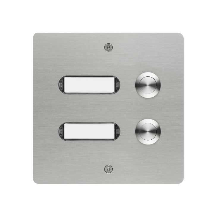 Deurcommunicatie en toegangscontrole - Grothe - Bellenbord geborstelde inox V2A 2 drukknoppen opbouw 130x130x19mm - 55502