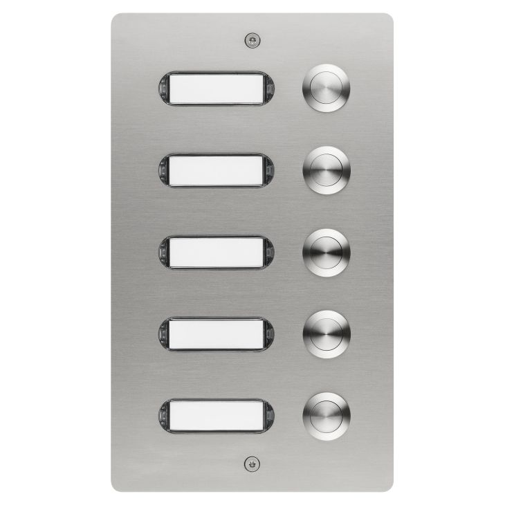 Deurcommunicatie en toegangscontrole - Grothe - Bellenbord geborstelde inox V2A 5 drukknoppen opbouw 130x220x19mm - 55505