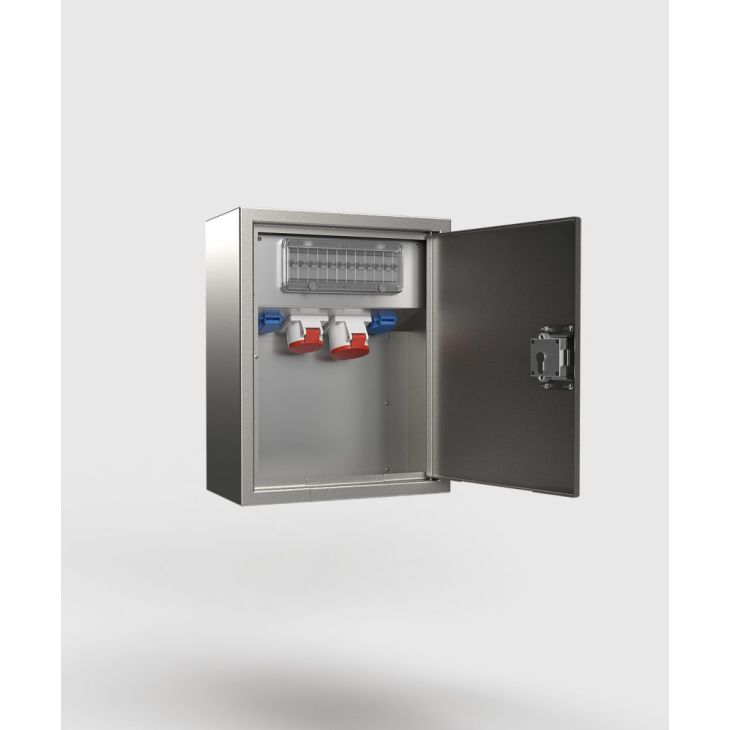 Matériel pour le chantier et l'atelier - Bodensteckdosen - Répartiteur mural 5622E - 4 modules (2x UTE + 1x CEE 5/16A 400V + 1x CEE 5/32A 400V + 2x 1P 16A CB + 1x 3P 16A CB + 1x 3P 32A CB + 1x 40-Amp-RCD), DB701 - 5622E-1-6-FR