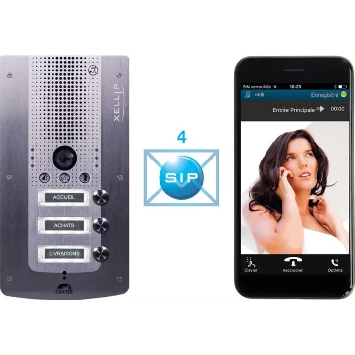 Deurcommunicatie en toegangscontrole - Castel - Deurpost video IP/SIP 3 drknp + 2 extensies castelsip - 590.8820