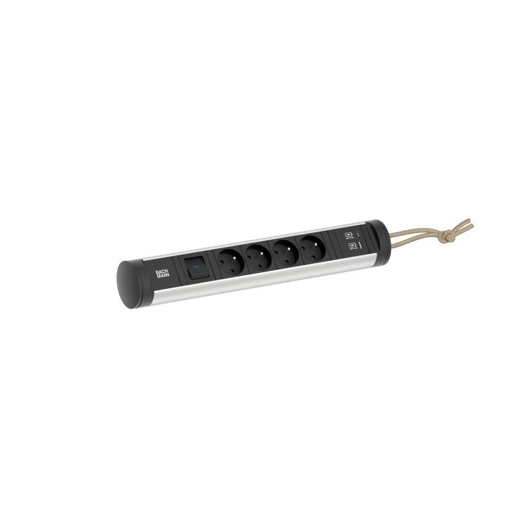 Kantoor elektrificatie en kabelmanagement - Bachmann - CYCLE Loop 4x UTE, 1x schakelaar, 1x USB A&C Charger 2,5m H05Z1Z1 3G 1,5mm² CEE7/7 plug - 707.006