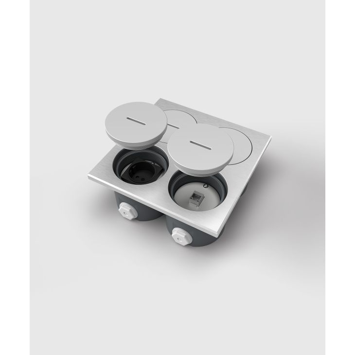 Kantoor elektrificatie en kabelmanagement - Bodensteckdosen - Vloerdoos 7604AW -  modules (4x UTE), Alu EV1 - 7604AW-1-3-FR
