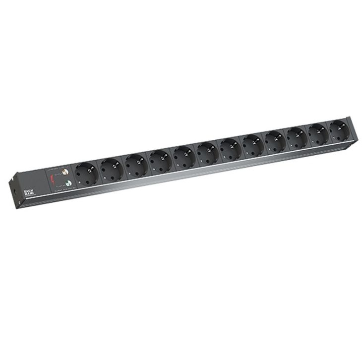 Kantoor elektrificatie en kabelmanagement - Bachmann - ALU 1U power socket 12x Stopcontacten 1x Overspanningsbeveiliging (SHUKO) - 800.2334