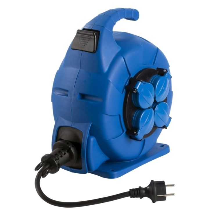 Werf- en werkplaatsmateriaal - Schwabe - Automatische Kabelhaspel 15m H07RN-F 3G1,5 met 4 stopcontacten - 812642