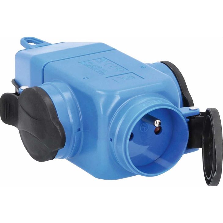 Fiches, interrupteurs et prises de courant - Schwabe - Triplette en caoutchouc Bleu/Noir 3x 2,5mm² IP44 - 860058