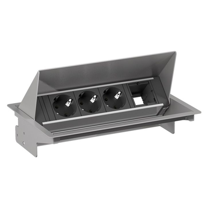Électrification des bureaux et gestion des câbles - Bachmann - CONEO set 3x Schuko + 1x ABD 0.2m RAL9006 - 900.400